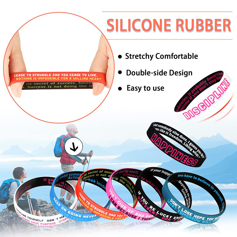 Happiness Success Double-sided Custom 1 Inch Printing Motivational Logo Rubber Cool Silicone Chip Wristbands No Minimum