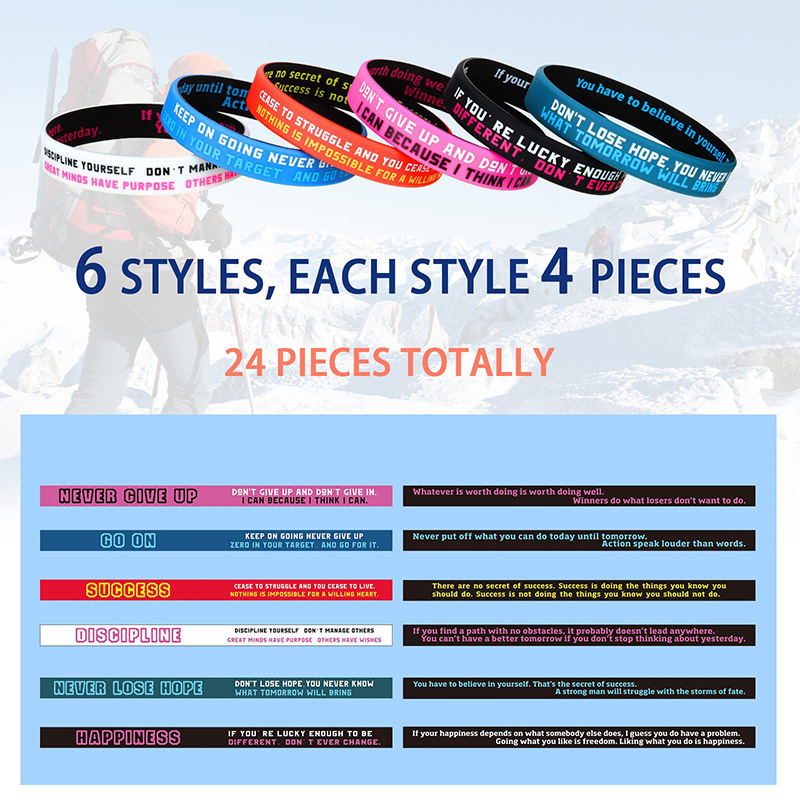 Happiness Success Double-sided Custom 1 Inch Printing Motivational Logo Rubber Cool Silicone Chip Wristbands No Minimum