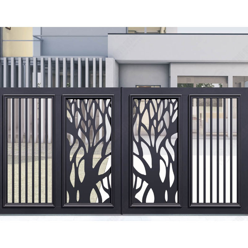 Double Swing Decorative Aluminum or Iron Gate Designs Simple Driveway Security Fencing Trellis Gate Black