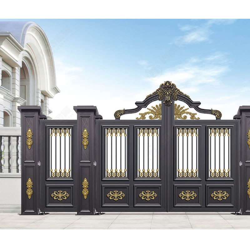 Double Swing Decorative Aluminum or Iron Gate Designs Simple Driveway Security Fencing Trellis Gate Black