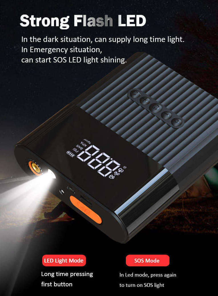 Portable Practical 12000mAh Car Jump Starter With Vehicle Tyre Air Pump 12V Air Compressor Tire Inflator