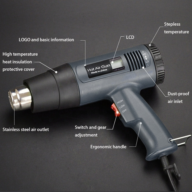 Low Price Brand New 2000w Temperature Eu Plug Adjustable Digital Display Handheld Heat Gun