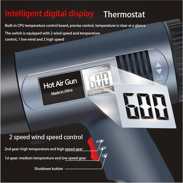 Low Price Brand New 2000w Temperature Eu Plug Adjustable Digital Display Handheld Heat Gun