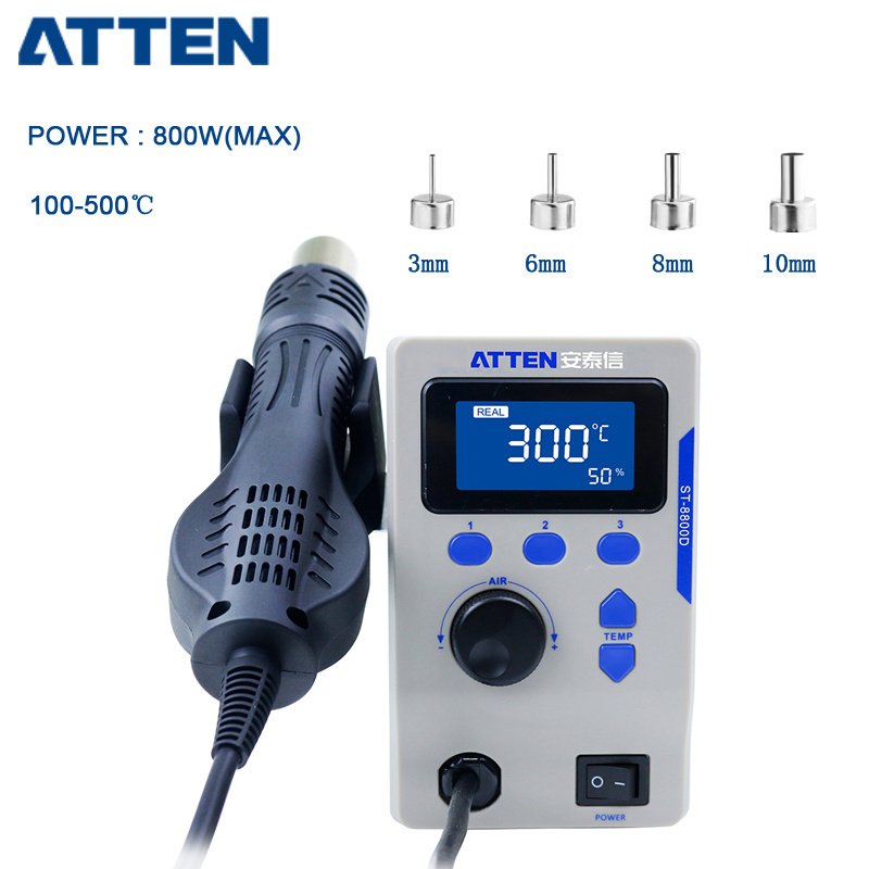 ATTEN 800W ST-8800D Heat Gun Adjustable Temperature Air Volume Anti-Static Hot Air Station BGA Solder Rework Station 110/220V