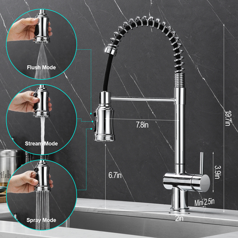 Hot Selling Fashionable Commercial Restaurant Flexible Sink Kitchen Faucet With Spring Pull Down Spray Head mixers