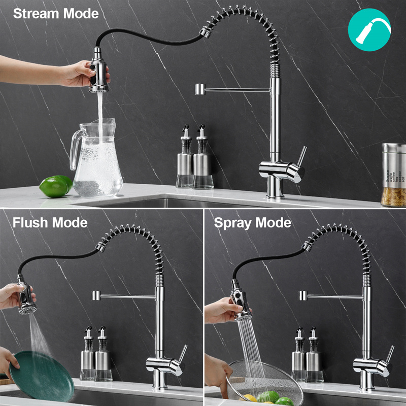 Hot Selling Fashionable Commercial Restaurant Flexible Sink Kitchen Faucet With Spring Pull Down Spray Head mixers