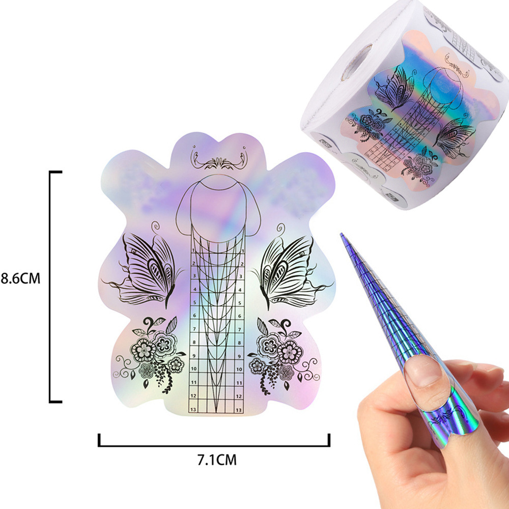 2022 Logo 2 in 1 200G Paper Strong Glue UV Gel Rainbow Acrylic Extra Long Aluminum Extension Form Holo Paper Nail Art Forms