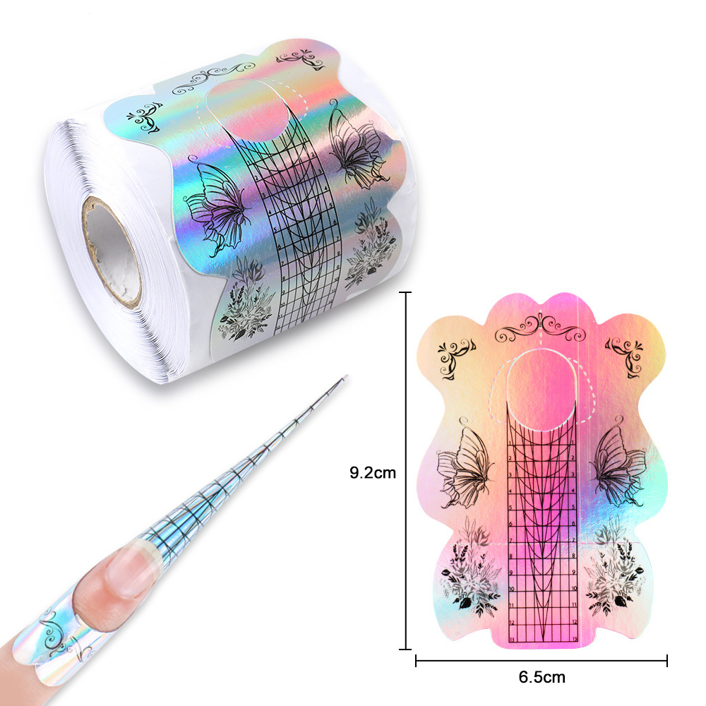 2022 Logo 2 in 1 200G Paper Strong Glue UV Gel Rainbow Acrylic Extra Long Aluminum Extension Form Holo Paper Nail Art Forms