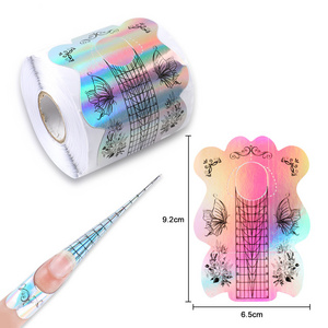 2022 Logo 2 in 1 200G Paper Strong Glue UV Gel Rainbow Acrylic Extra Long Aluminum Extension Form Holo Paper Nail Art Forms