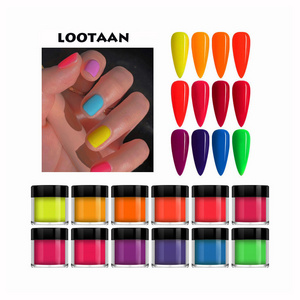 12 Colors 3 in 1Private Label Pigment Luminous Flock  Acrylic Dipping Powders Nail Dip Powder Kit Set For Nail