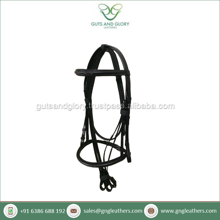 GNG-B1067 Horse Riding Snaffle Bridle Raised & Fancy Stitched Padded Brow Band & Nose Band with Super Grip Reins 5/8