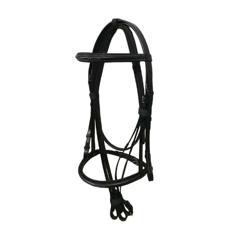 GNG-B1067 Horse Riding Snaffle Bridle Raised & Fancy Stitched Padded Brow Band & Nose Band with Super Grip Reins 5/8