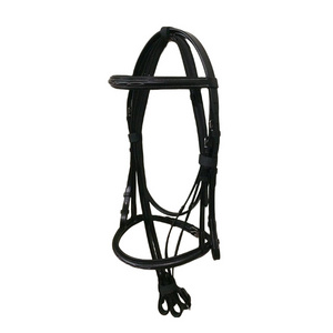 GNG-B1067 Horse Riding Snaffle Bridle Raised & Fancy Stitched Padded Brow Band & Nose Band with Super Grip Reins 5/8" Stud Hook