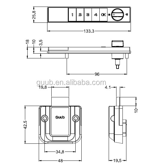 2016 Guub P153 cipher lock door code lock with battery drawer desk lock