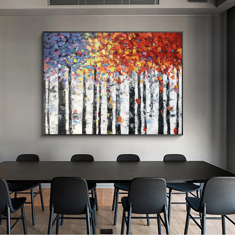 Wall Art Living Room Hand Painted Forest Wall Art Canvas Abstract Oil Painting Modern Home Decor Landscape Artwork Stretched