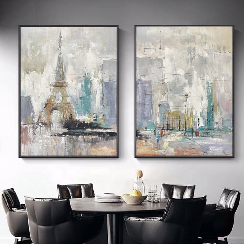 Wholesale Landscape paintings 2 piece Eiffel tower Combination painting Modern Abstract Painting for Sale