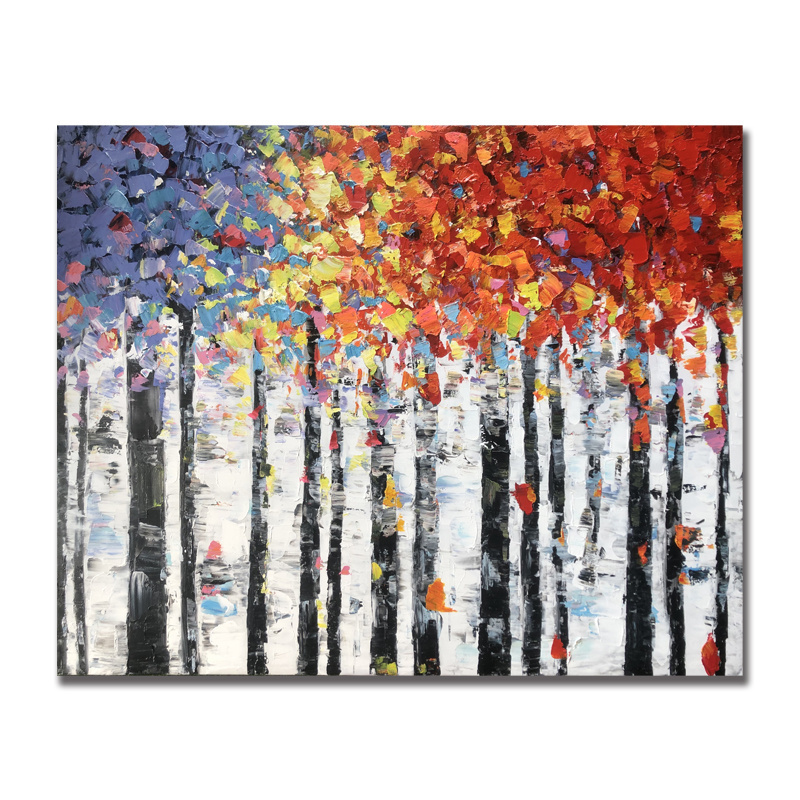 Wall Art Living Room Hand Painted Forest Wall Art Canvas Abstract Oil Painting Modern Home Decor Landscape Artwork Stretched