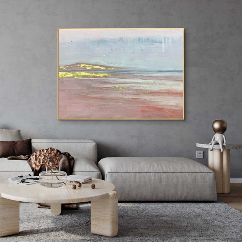 Living Room Decoration Handmade Canvas Oil Wall Art Abstract Painting pink Gold Foil Handpainted Artwork Painting