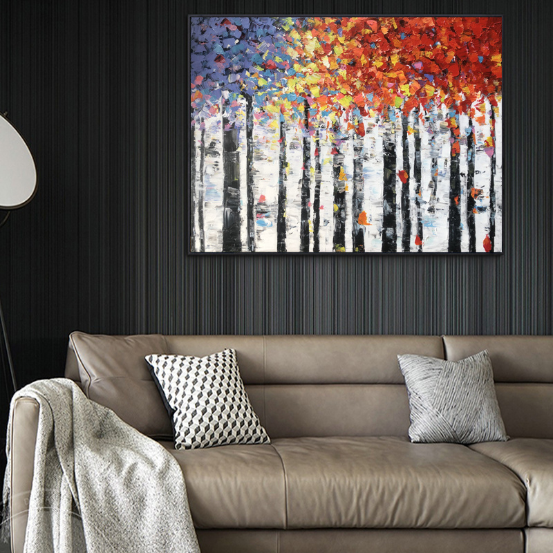 Wall Art Living Room Hand Painted Forest Wall Art Canvas Abstract Oil Painting Modern Home Decor Landscape Artwork Stretched