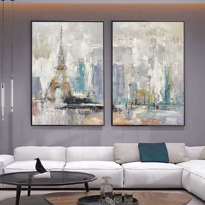 Wholesale Landscape paintings 2 piece Eiffel tower Combination painting Modern Abstract Painting for Sale