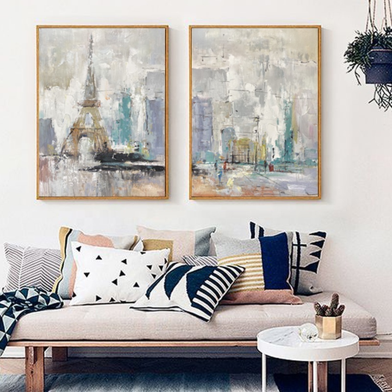 Wholesale Landscape paintings 2 piece Eiffel tower Combination painting Modern Abstract Painting for Sale