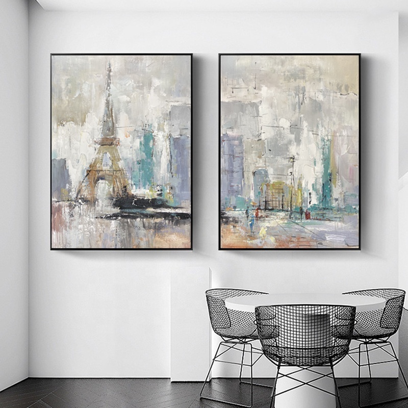 Wholesale Landscape paintings 2 piece Eiffel tower Combination painting Modern Abstract Painting for Sale