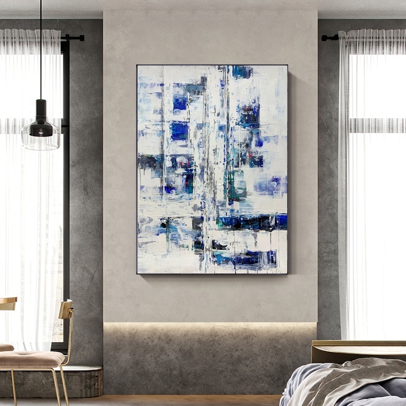 Decorative Painting Handmade Abstract Golden Canvas Painting Blue Modern Wall Picture for Living Room Luxury Huge Wall Art