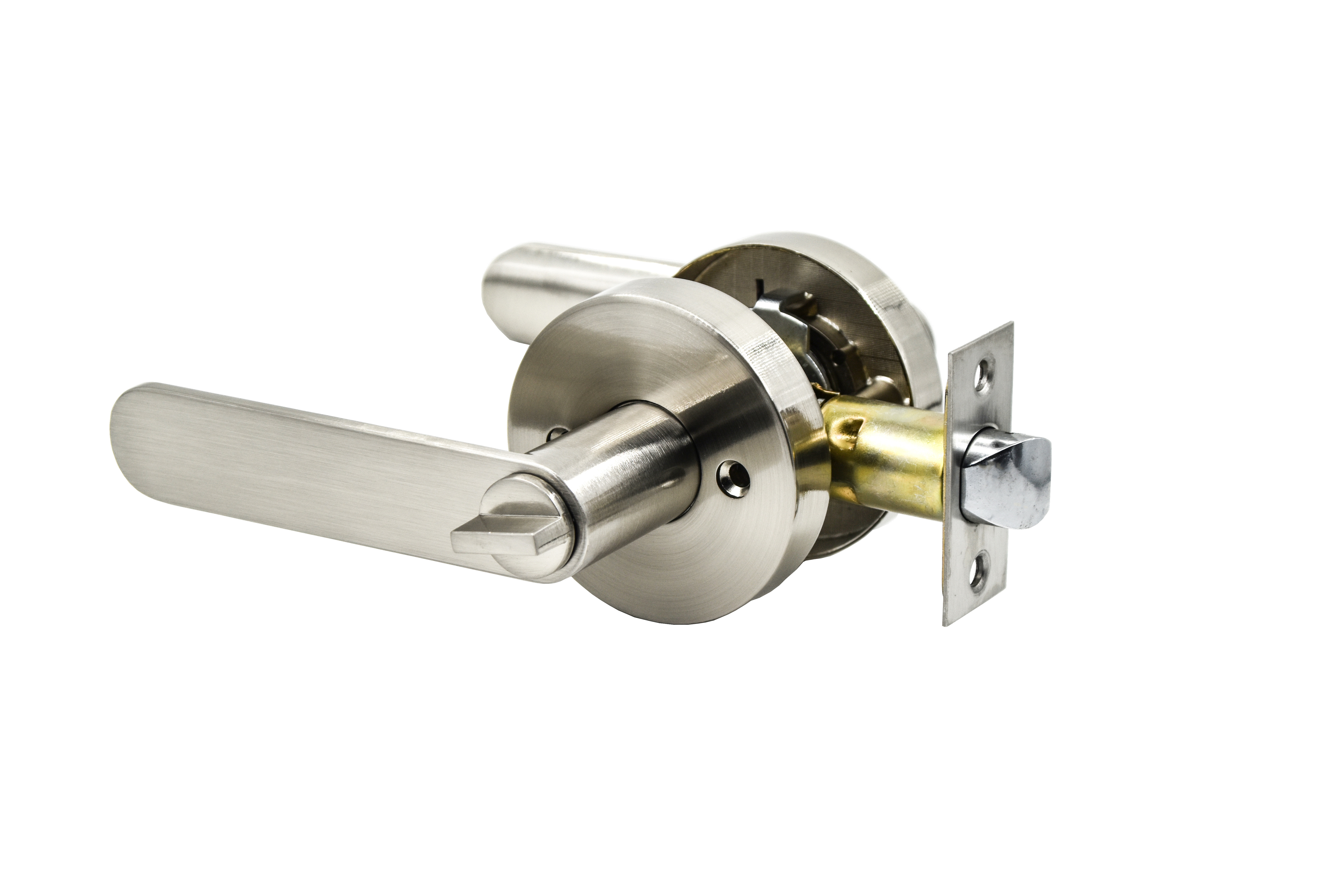 Door Lock Handle Set Satin Nickel Round Lever Lock Zinc Alloy Heavy Duty  Tubular Lever Handle