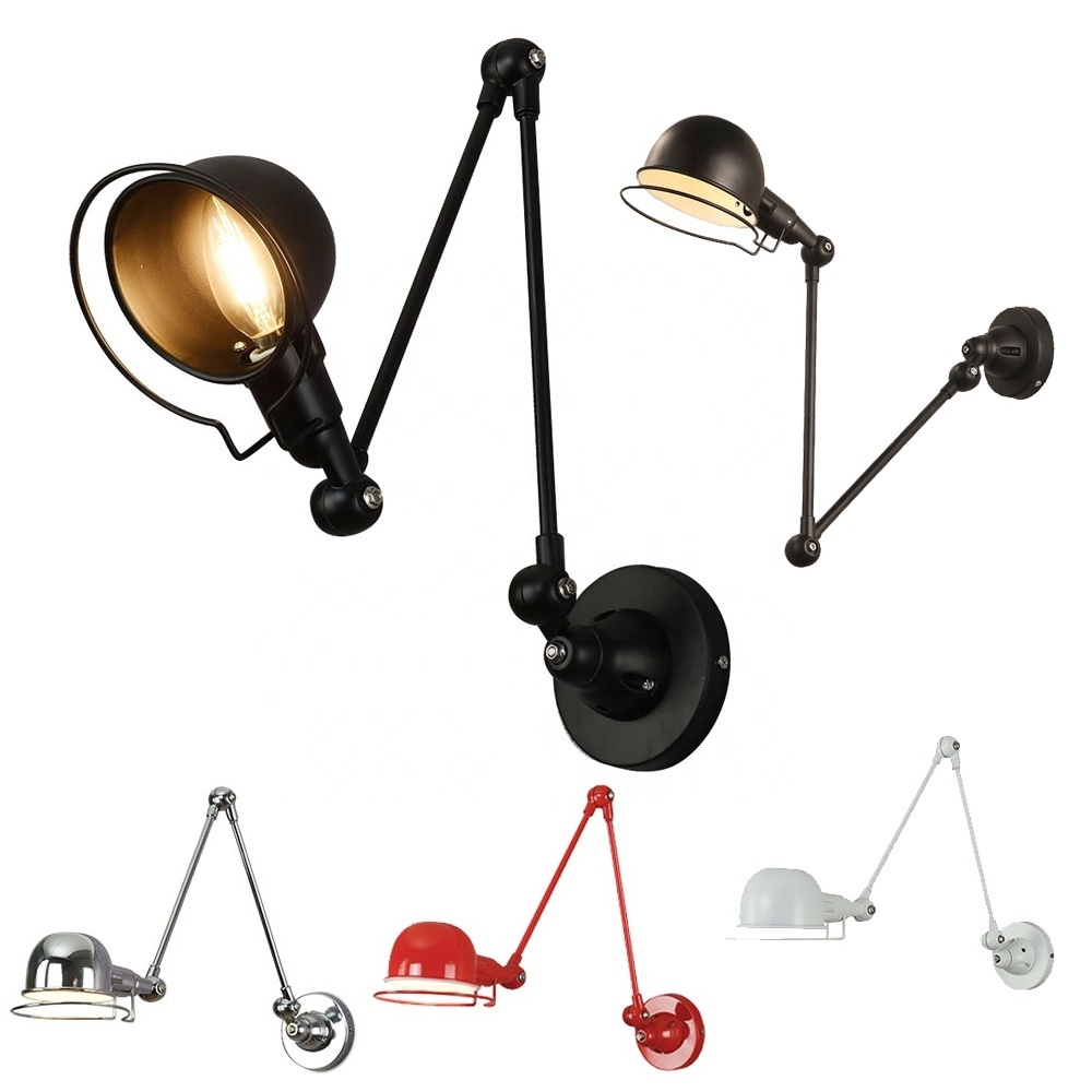 Popular Black white chrome Adjustable angle Iron Antique wall lamp Industrial Bend Swing Long Arm wall Mounted Light