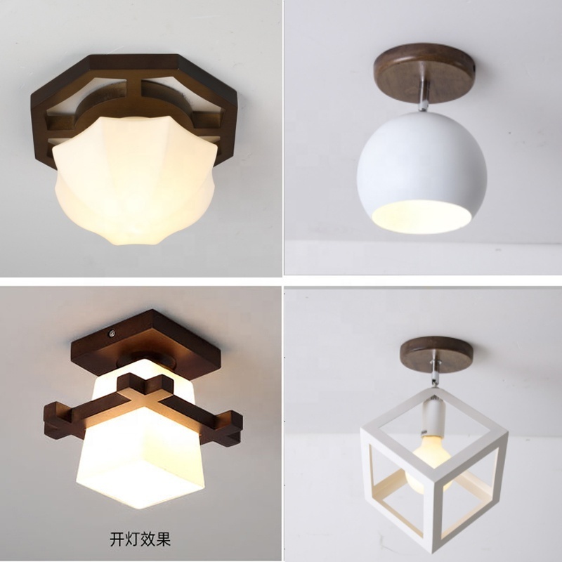 Japanese Ceiling Lights Tatami Wooden Glass Lampshade E27 Led Ceiling Lamp Hallways Lobby Corridor Balcony Porch Fixtures