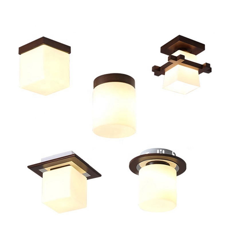 Japanese Ceiling Lights Tatami Wooden Glass Lampshade E27 Led Ceiling Lamp Hallways Lobby Corridor Balcony Porch Fixtures