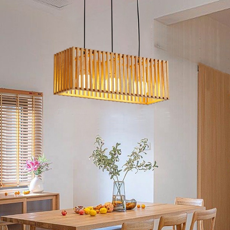 Nordic Creative square wooden led pendant lamp for dining bedroom bedside single head wood hanging light fixture