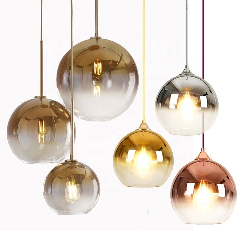 Contemporary Glass Ball E27 Pendant Lights Modern chandelier gold Silver Finish Light Fixture Dinning Table Bedroom Hanging Lamp