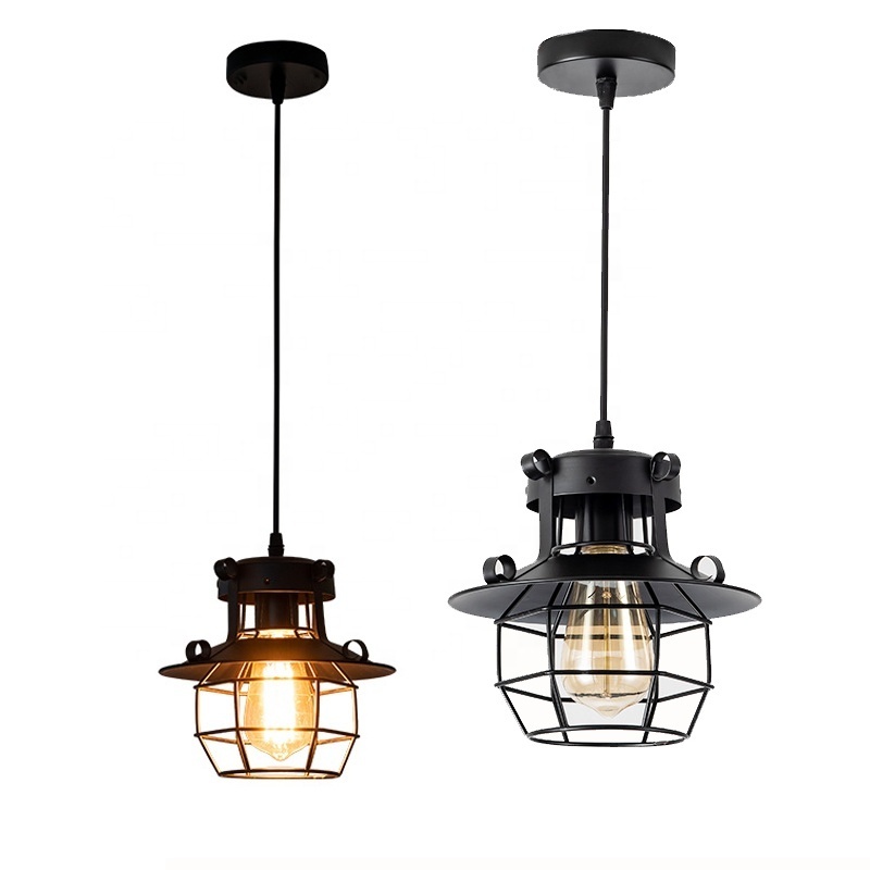 Modern Industrial Led Lights Metal Cage Pendant Ceiling Lamp Restaurant Chandelier Lighting Fixtures Vintage Hanging Light