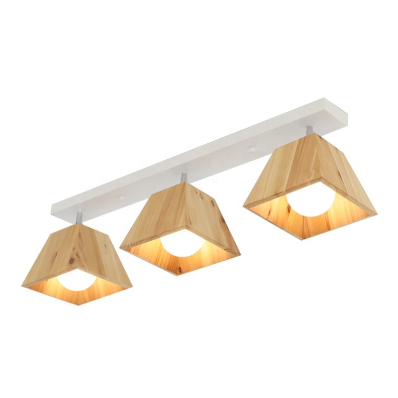 Factory good price rectangular Nordic solid wood ceiling light for bedroom aisle creative indoor E27 wood led lamps