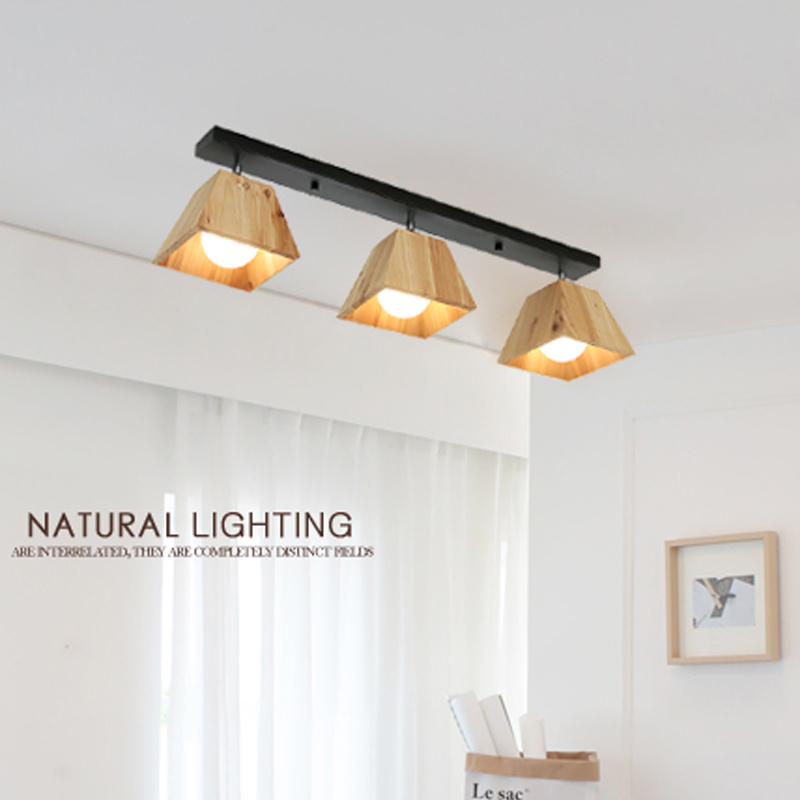 Factory good price rectangular Nordic solid wood ceiling light for bedroom aisle creative indoor E27 wood led lamps