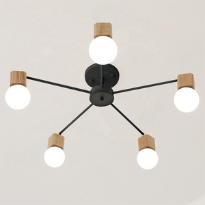 Hot selling Nordic Natural wood molecular chandelier for living room bedroom wooden simple Sputnik pendant light