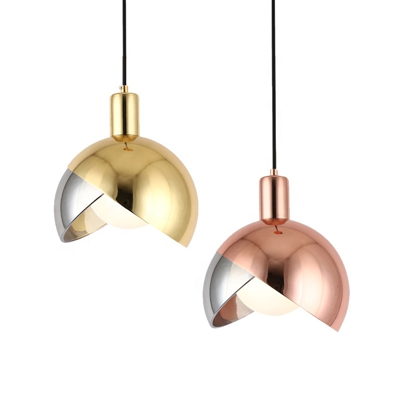 Modern Style Electroplated Rose Gold Single Pendant Lights Kitchen Bar Hotel glass shade Hanging chandeliers Light Fixture