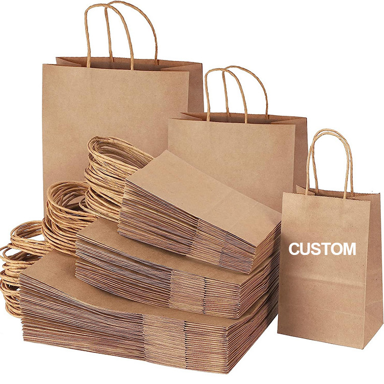 Recyclable Brown Custom Paper Food Bag Shopping Handle White Kraft Paper Bag