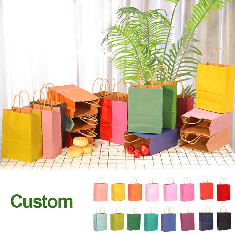 Recyclable Brown Custom Paper Food Bag Shopping Handle White Kraft Paper Bag