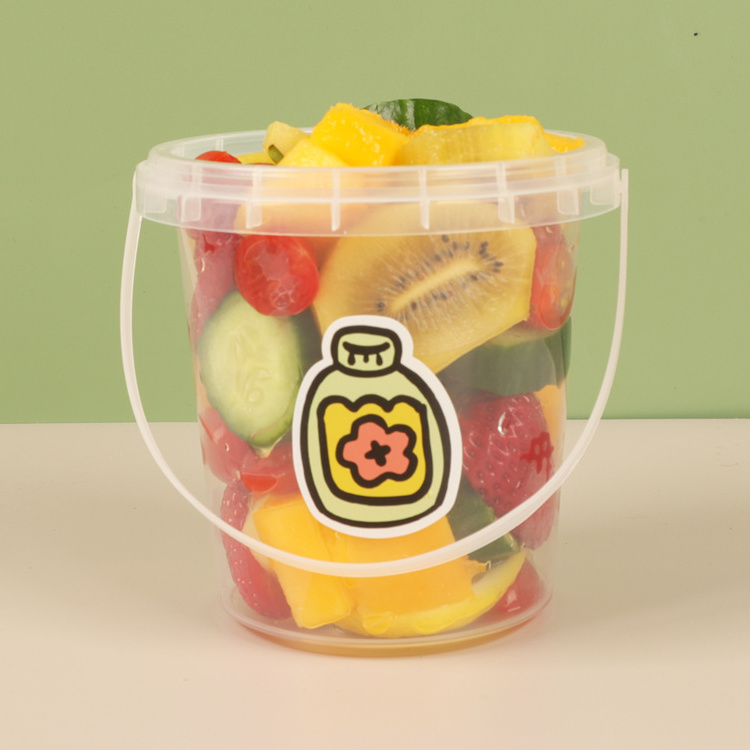 32 Oz Plastic Drink Wholesale Disposable Fresh Takeaway Fruits Container Buckets Clear Bucket Cups With Handle Lid