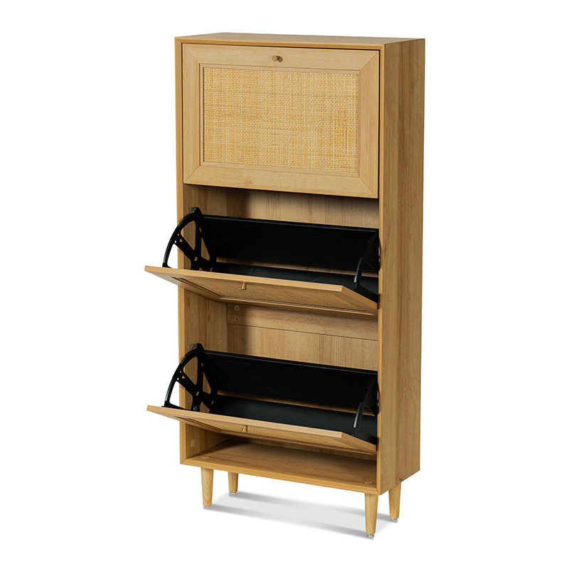 2024 3-Drawer Freestanding Rattan Shoe Rack Organizer Wooden Flip ...