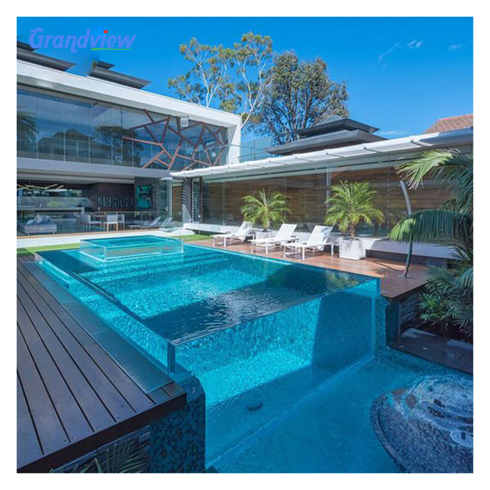 Customized large size outdoor seamless bonding clear Anti-uv rectangular fiberglass spa acrylic swimming pool