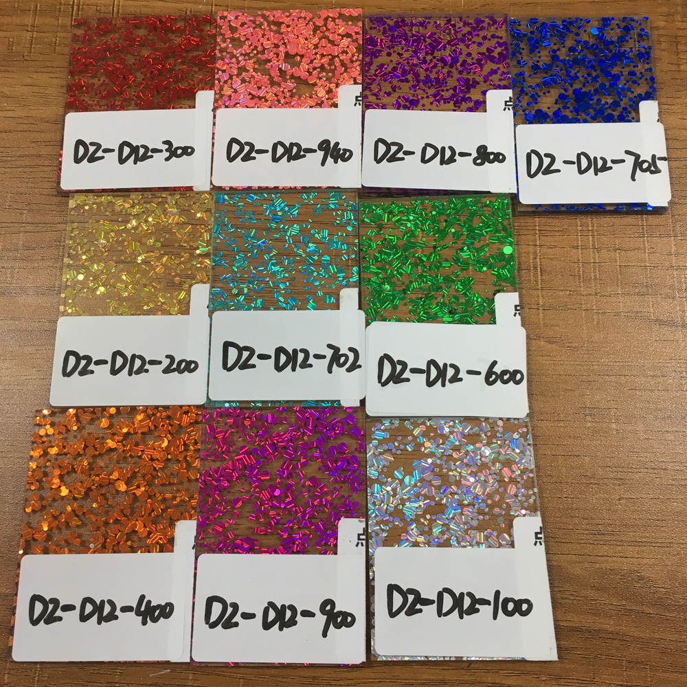 Grandview Acrylic factory custom plastic multi color glitter holographic shell pattern acrylic sheet