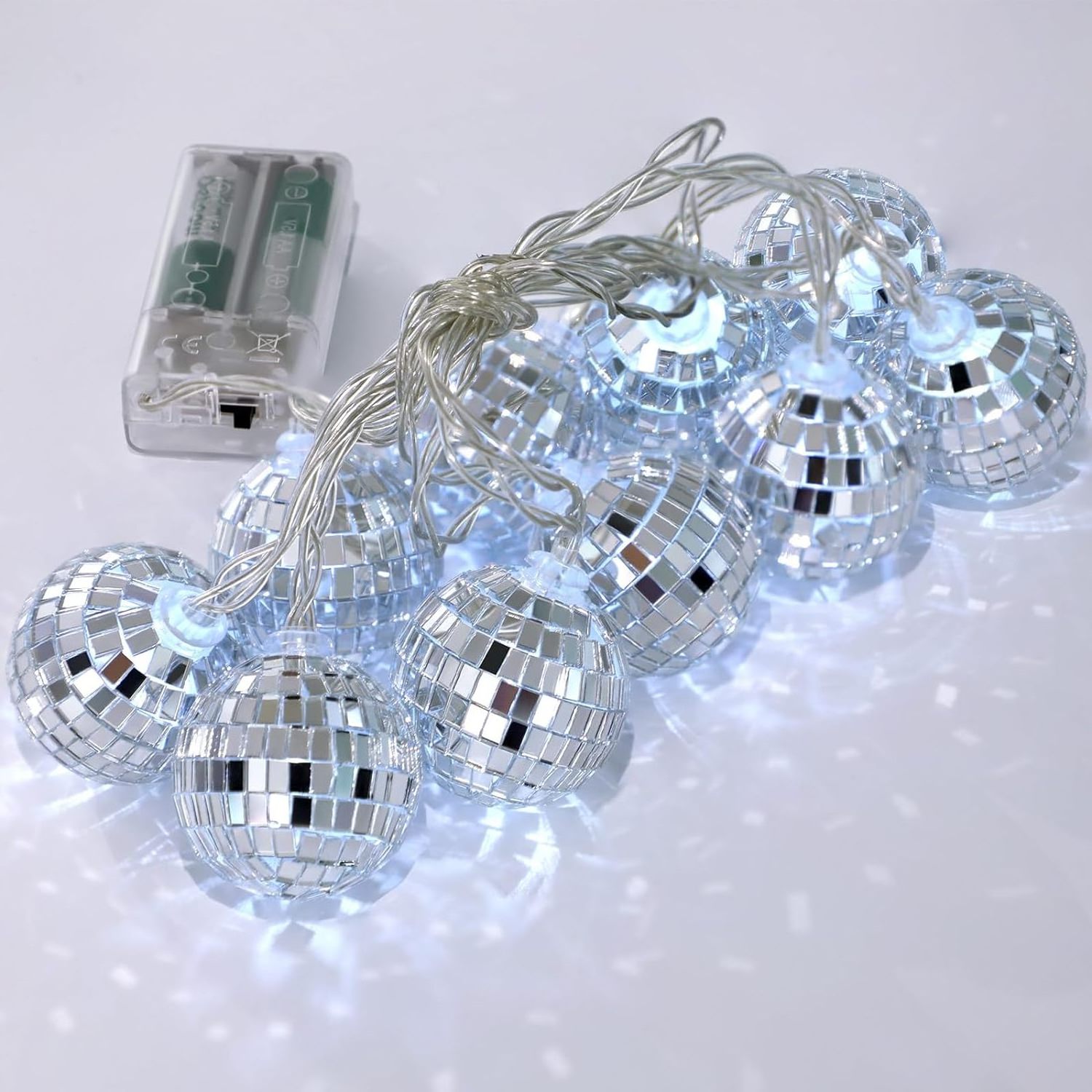 Mini Mirror Disco Balls String Lights Hanging  Party Light Garland Dance Ornaments for Xmas Tree Decoration Holiday Wall Window