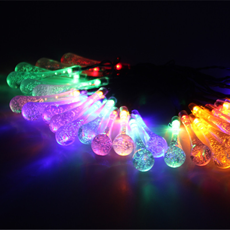 Solar Power 30 Lights Water Drop LED Holiday Strings light Outdoor IP44  Garden Party Colorful Christmas Lights