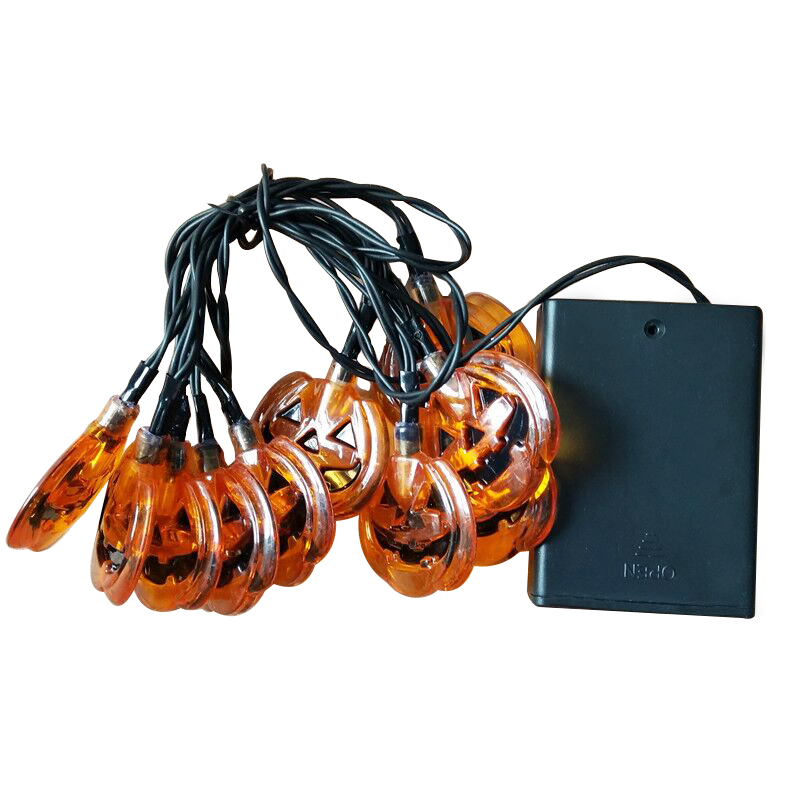 Orange pumpkin bulb led string lights  with black wire and battery box for Halloween indoor decoration lighting