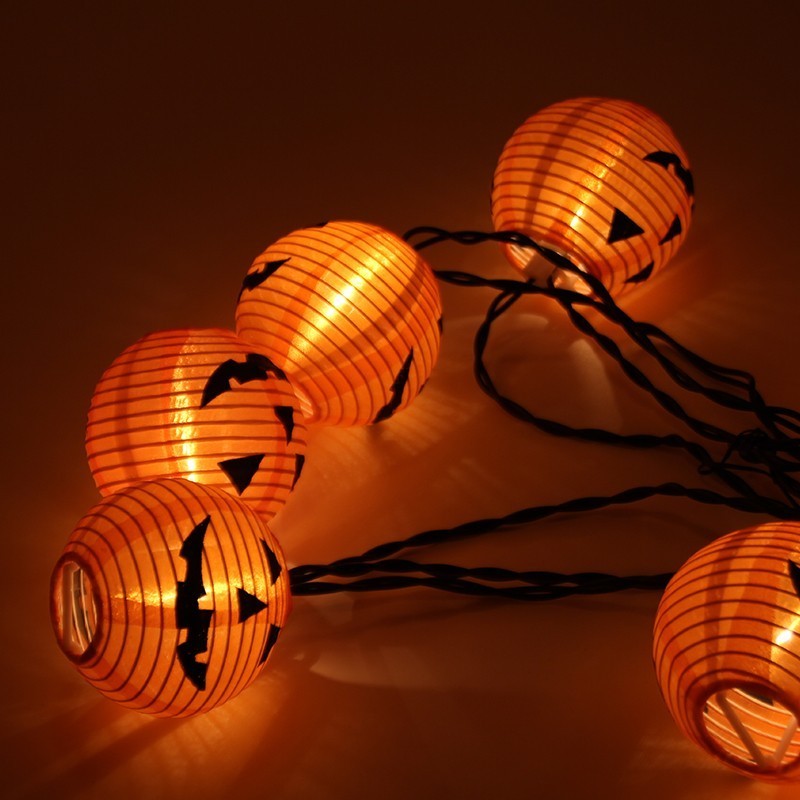 Orange pumpkin bulb led string lights  with black wire and battery box for Halloween indoor decoration lighting