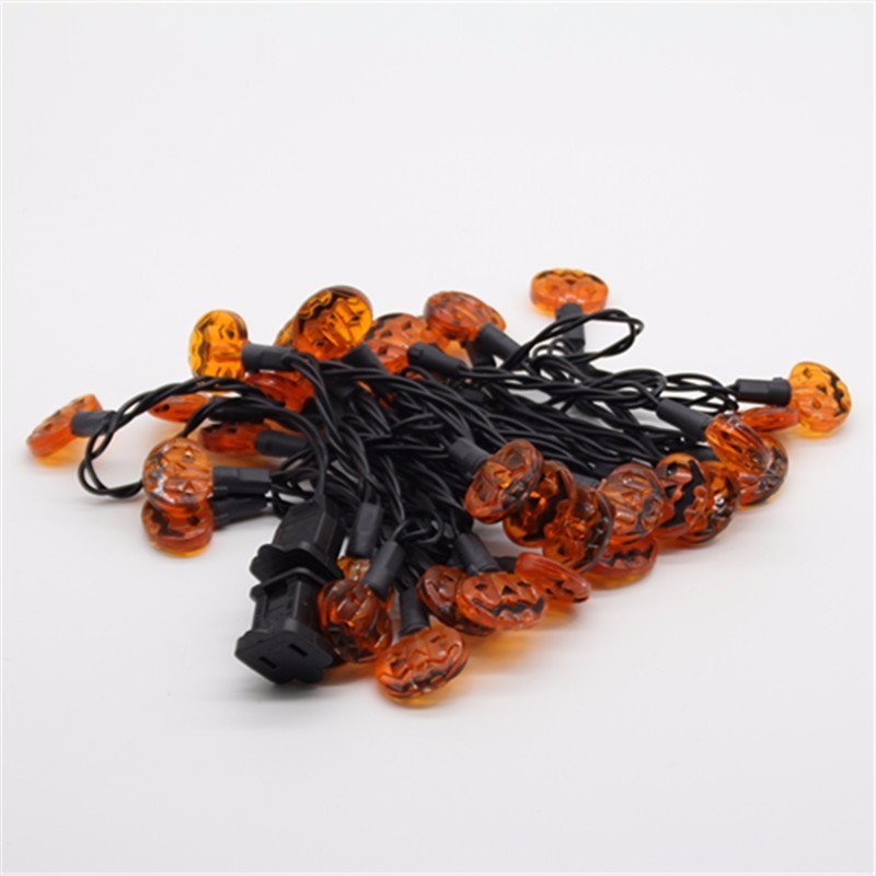 Orange pumpkin bulb led string lights  with black wire and battery box for Halloween indoor decoration lighting