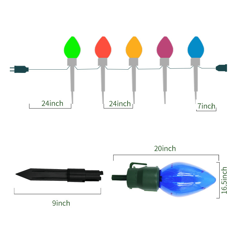 new multicolor led waterproof C9 christmas stake lights for outdoor garden pathway